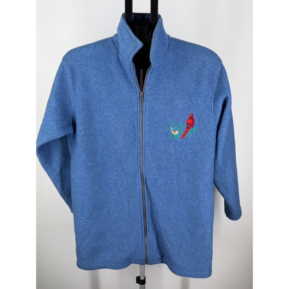 Scandia Woods Blue Fleece Full Zip Jacket Embroidered Bird Cardinal Womens Small